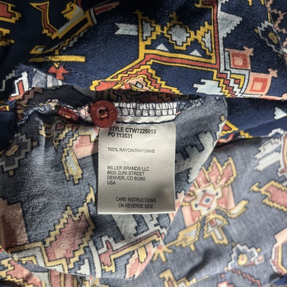 Cruel Denim Womens Rust Pearl Snap Shirt Sz Med Blue Rust Long Sleeve Rayon - Picture 9 of 9